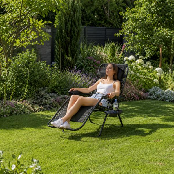 ADM Adjustable Reclining Outdoor Lounge Chair with Cup Holder