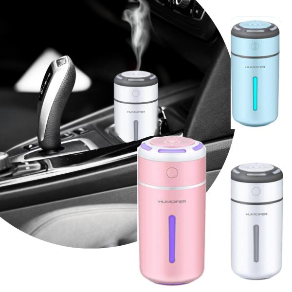 Nawilżacz samochodowy LED USB 230ml różowy