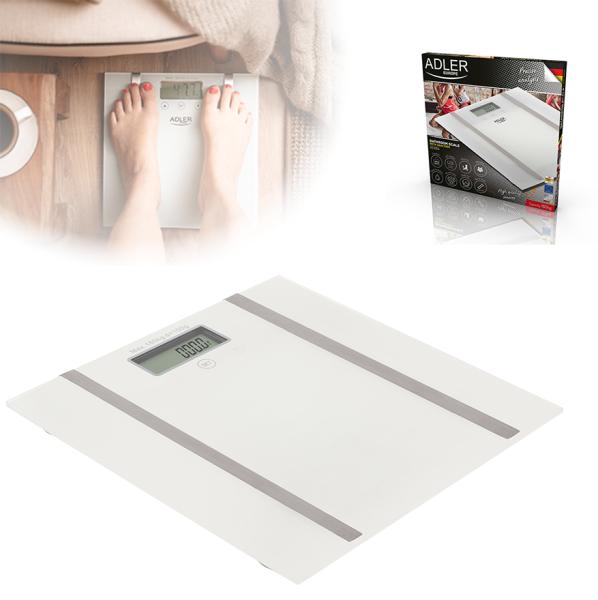 Adler Waga łazienkowa LCD na baterie z analizatorem dokładność 100g